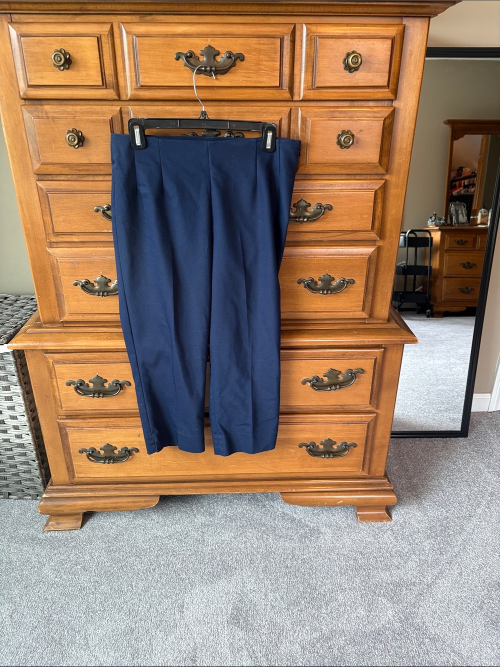 Chaps Dark Blue Women's Capri Pants - Flat Front Pleated Style